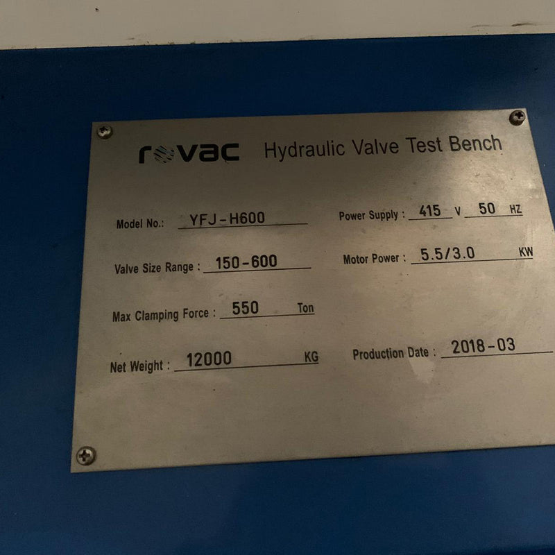 Rovac YFJ H 600 Hydraulic Valve Test Bench