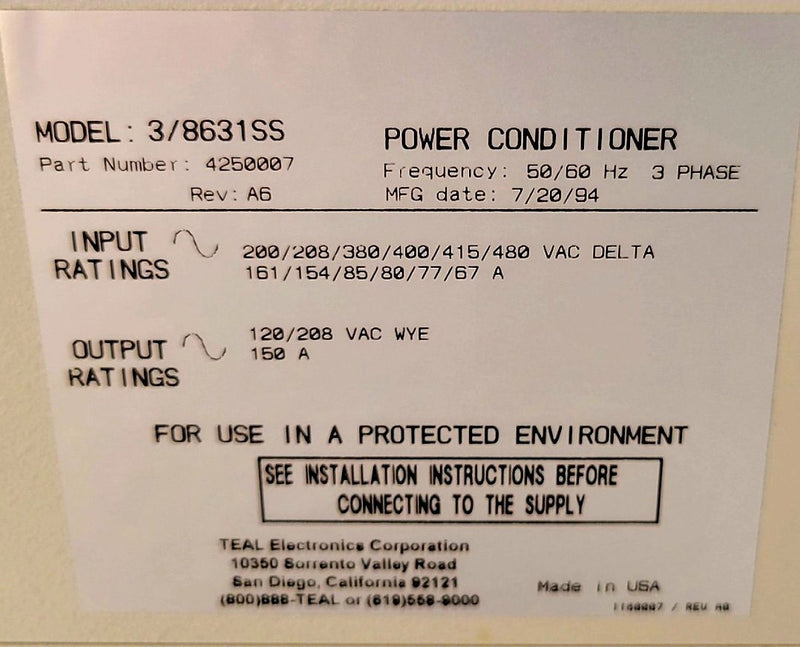 Teal 2/8631 SS Power Conditioner