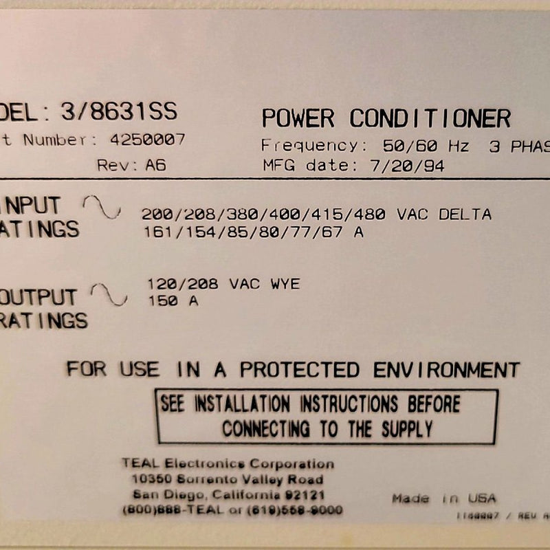 Teal 2/8631 SS Power Conditioner