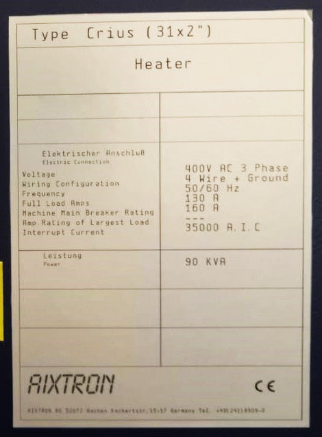Aixtron Crius MOCVD (Metal Organic Chemical Vapor Deposition)