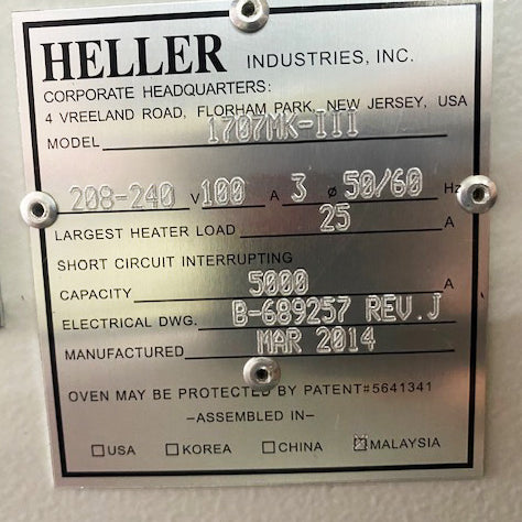 Heller 1707 MK 3 Reflow Oven