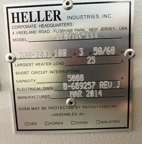 Heller 1707 MK 3 Reflow Oven