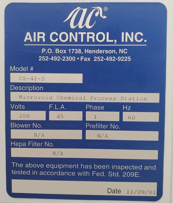 Air Control CS-41-S Wet Bench