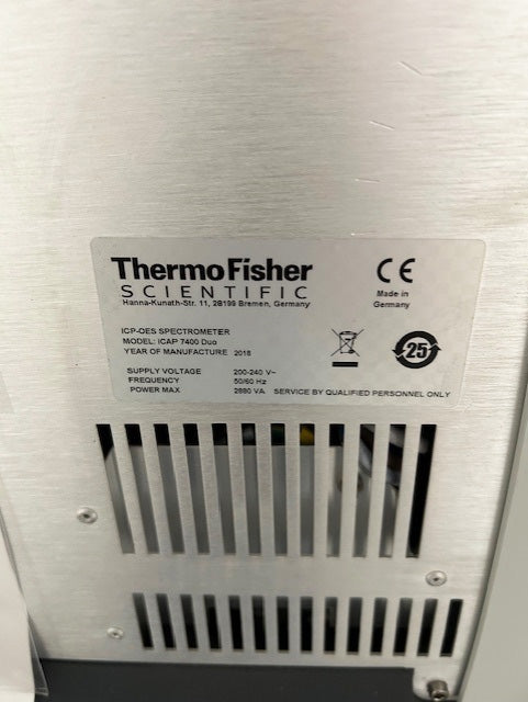 Thermo Fisher Scientific iCAP 7400 Duo ICP-OES (Optical Emission Spectrometer)