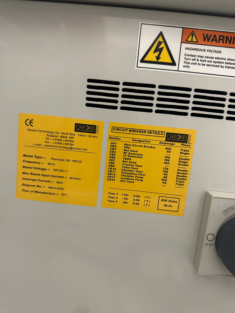 Oxford Plasmalab 100 PECVD (Plasma-Enhanced Chemical Vapor Deposition)