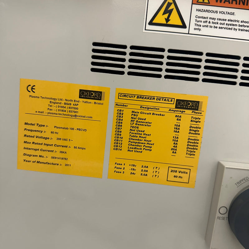 Oxford Plasmalab 100 PECVD (Plasma-Enhanced Chemical Vapor Deposition)