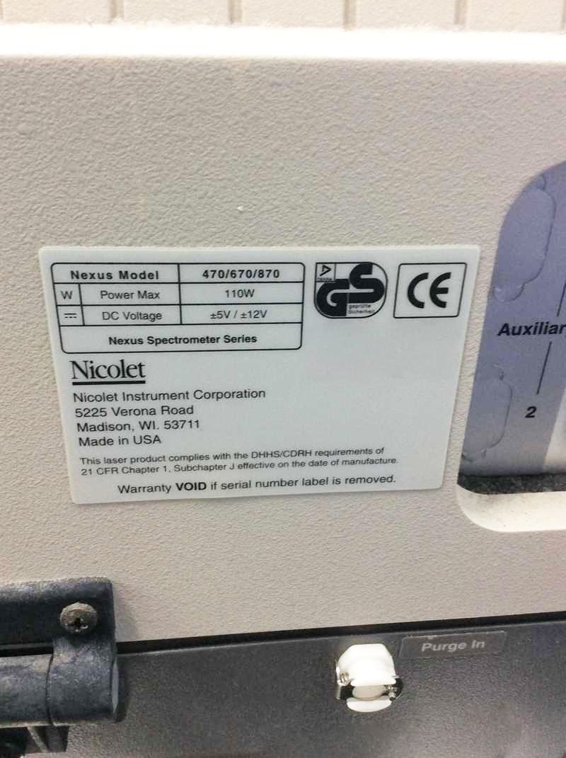 Nicolet Nexus 470 FTIR Spectrometer (Fourier Transform Infrared)