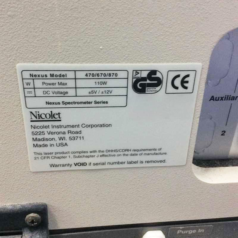 Nicolet Nexus 470 FTIR Spectrometer (Fourier Transform Infrared)