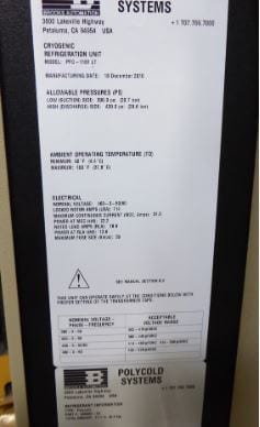 Polycold PFC 1101 LT Cryogenic Refrigeration Unit