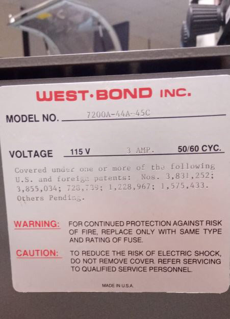 WestBond 7200 44 A 45 C Pick and Place Epoxy Die Bonder