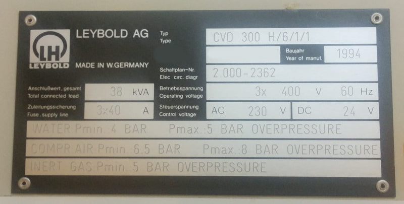 Leybold CVD (Chemical Vapor Deposition)