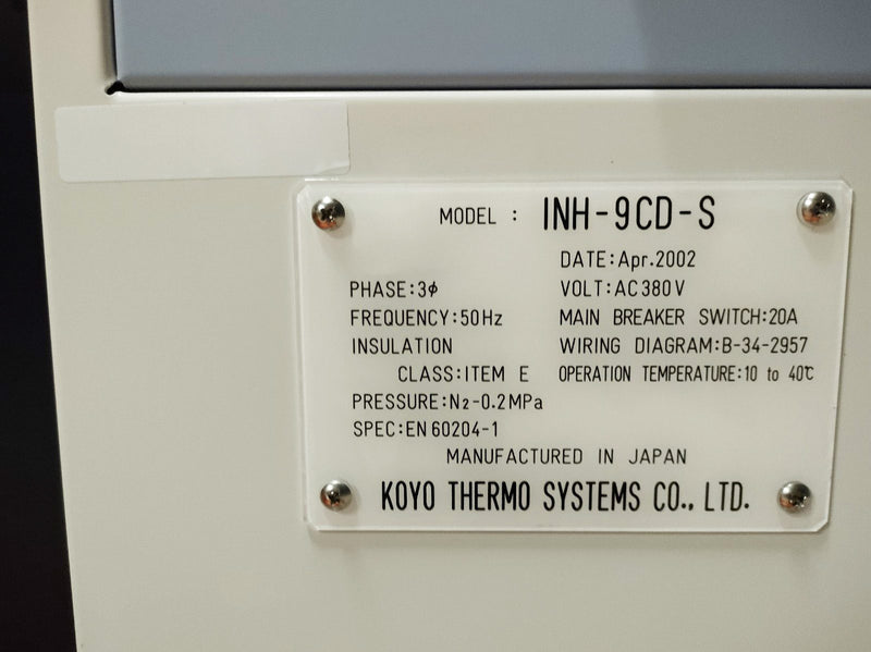 Koyo Thermo INH 9 CD S (CE) High Temperature Batch Inert Gas Oven