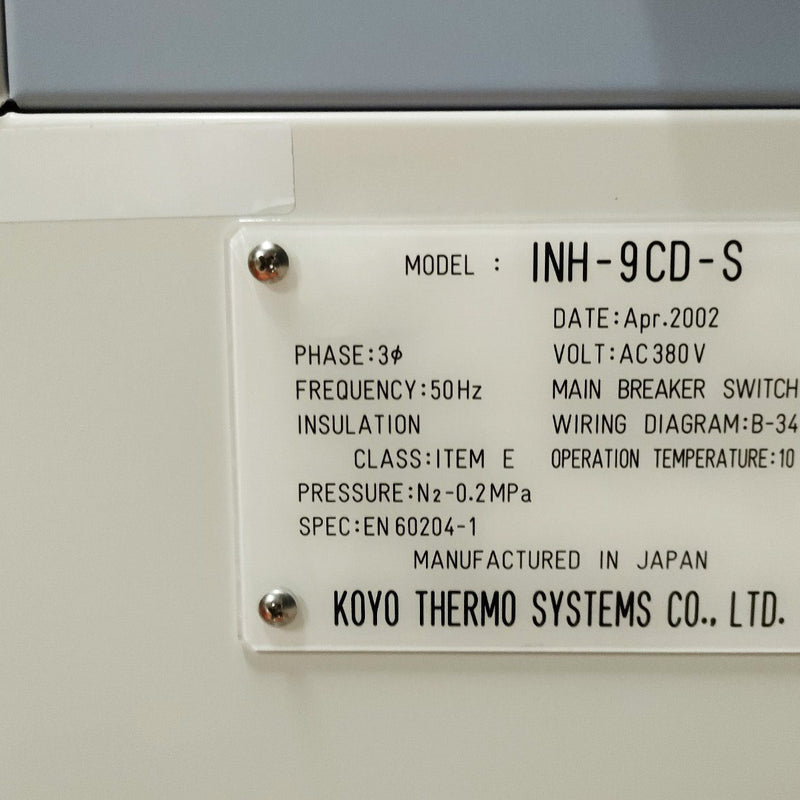 Koyo Thermo INH 9 CD S (CE) High Temperature Batch Inert Gas Oven
