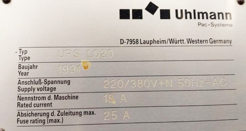 Uhimann 1020 Blister and Boxing Machine
