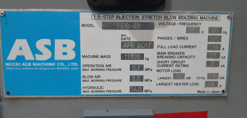 Nissei ASB PF 8-4 B Injection Stretch Blow Molding Machine
