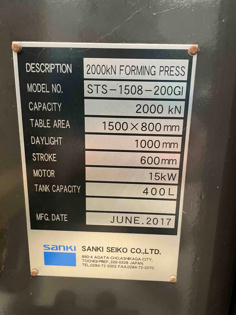 Sanki Seiko STS 1508-200 GI Forming Press Machine