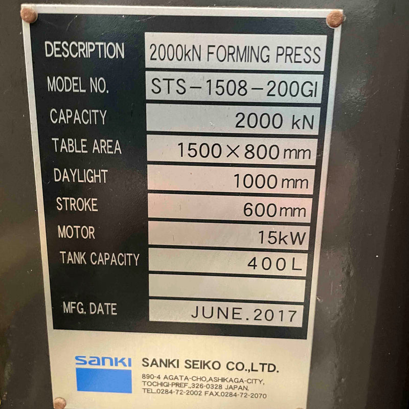Sanki Seiko STS 1508-200 GI Forming Press Machine