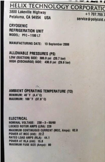 Polycold PFC 1100 LT Chiller