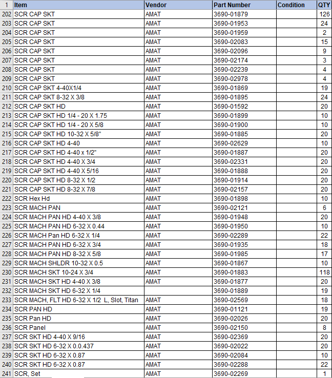 Applied Materials Endura Parts