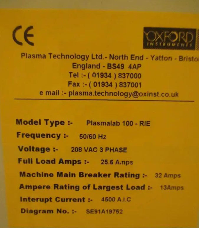 Oxford Plasmalab 100 RIE (Reactive Ion Etcher)