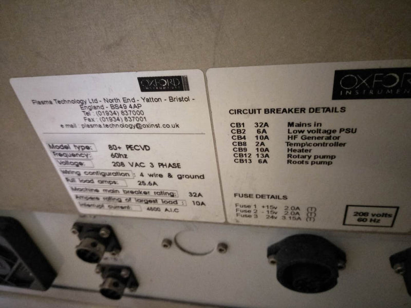 Oxford Plasmalab 80 Plus PECVD (Plasma-Enhanced Chemical Vapor Deposition)