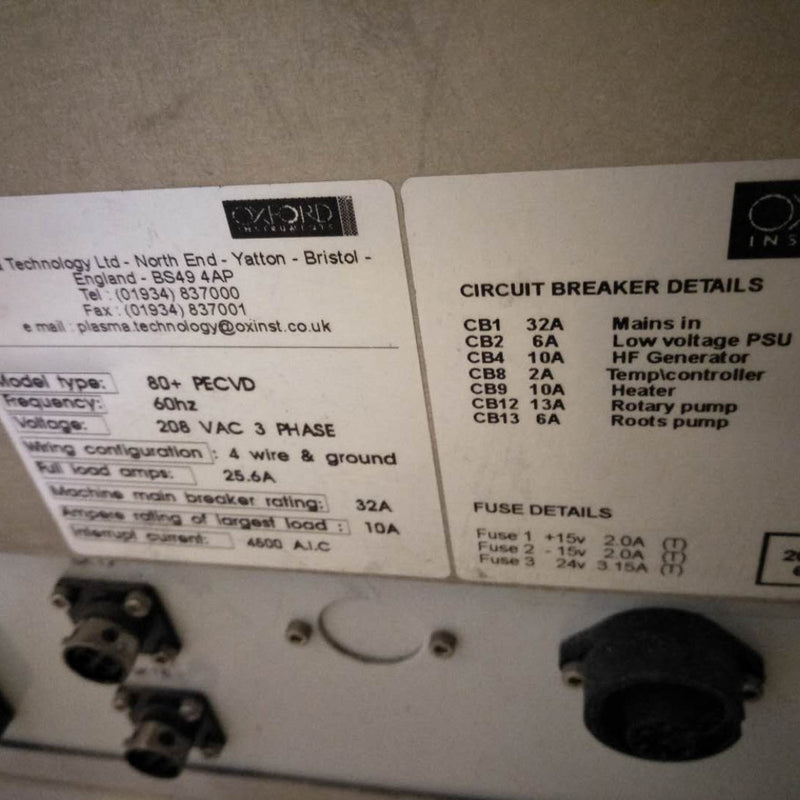 Oxford Plasmalab 80 Plus PECVD (Plasma-Enhanced Chemical Vapor Deposition)