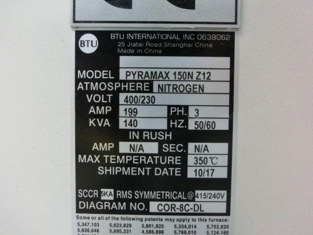 BTU Pyramax 150 N Z 12 Reflow Oven
