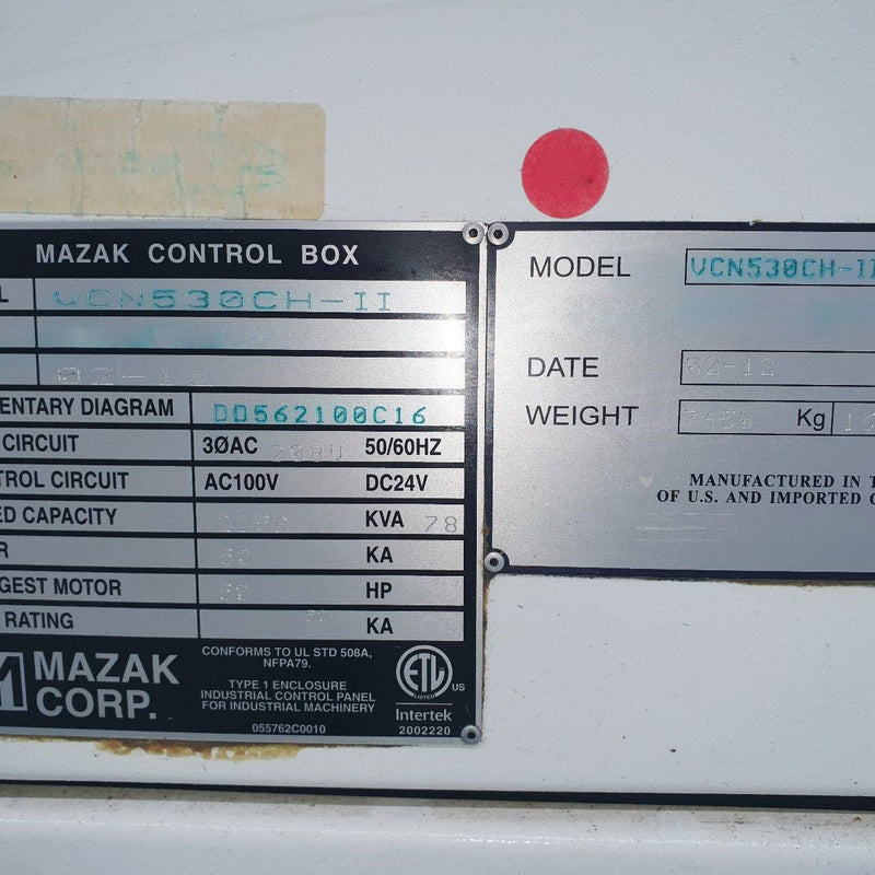 Mazak VCN 530 CH 11 CNC Vertical Machining Center