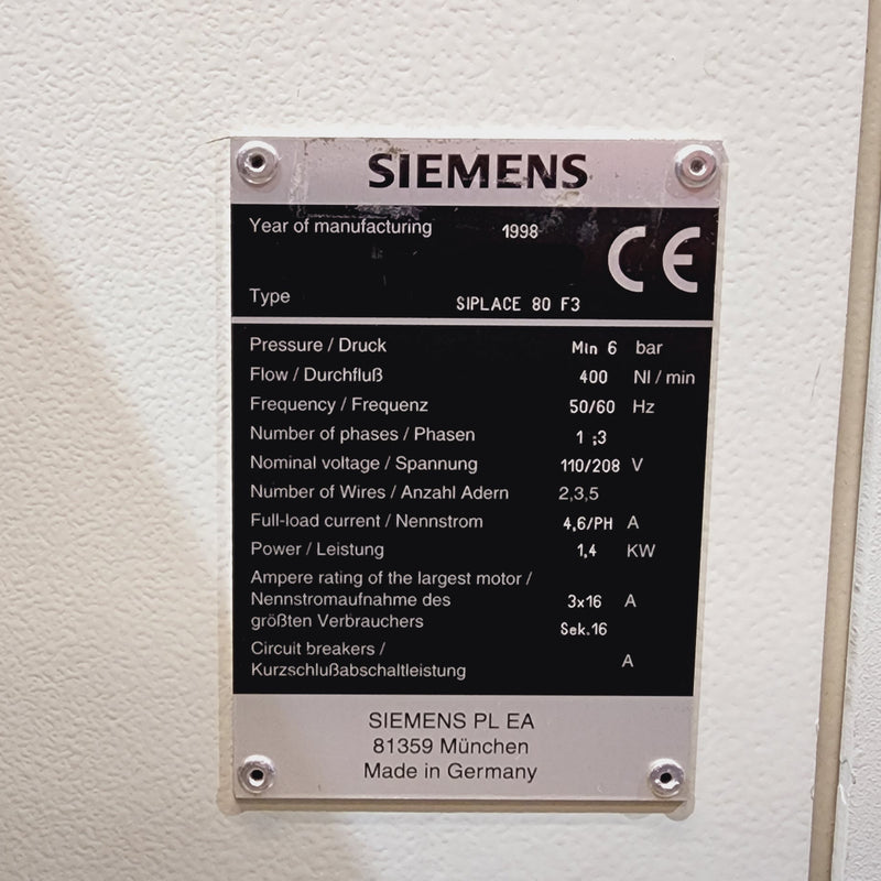 Siemens Siplace 80 F 3 Pick and Place