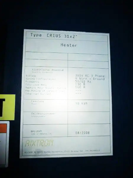Aixtron Crius MOCVD (Metal Organic Chemical Vapor Deposition)