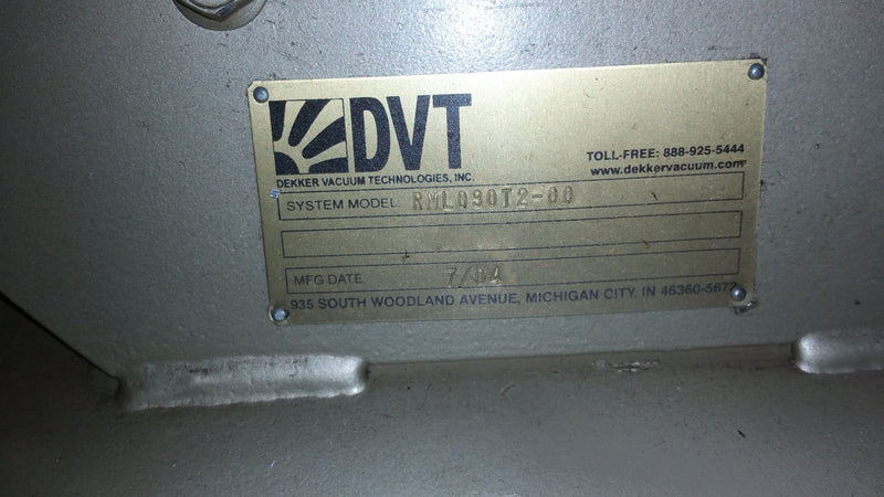 Dekker Vacuum Technologies RML 030 T 2 00 Vacuum Pump System
