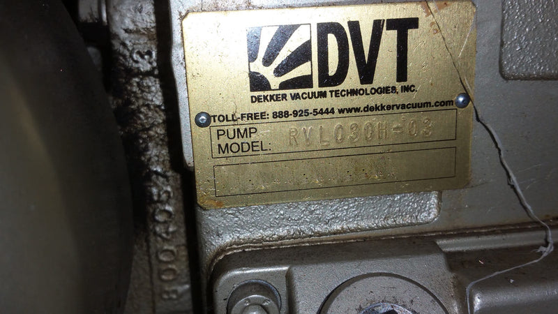 Dekker Vacuum Technologies RML 030 T 2 00 Vacuum Pump System