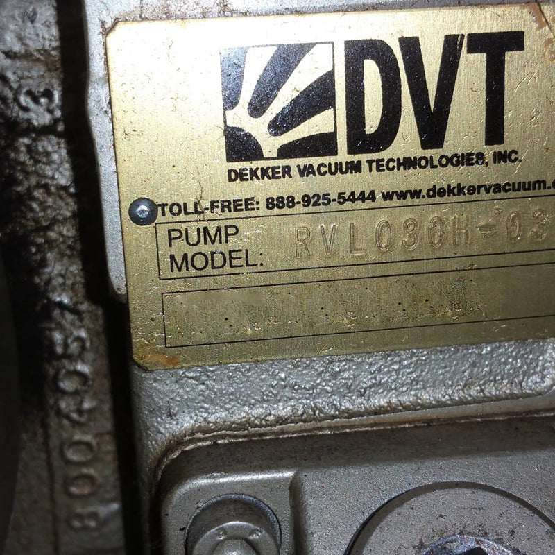 Dekker Vacuum Technologies RML 030 T 2 00 Vacuum Pump System