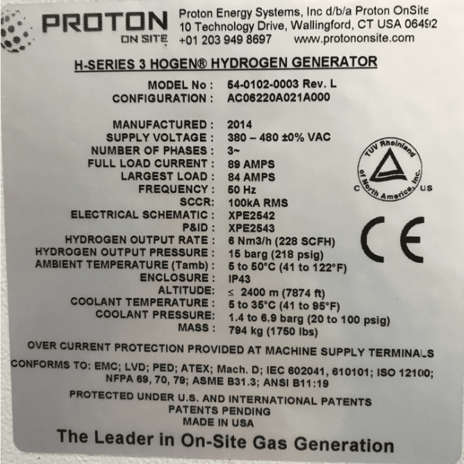 Proton 54-0102-0003 Rev L Hydrogen Generator