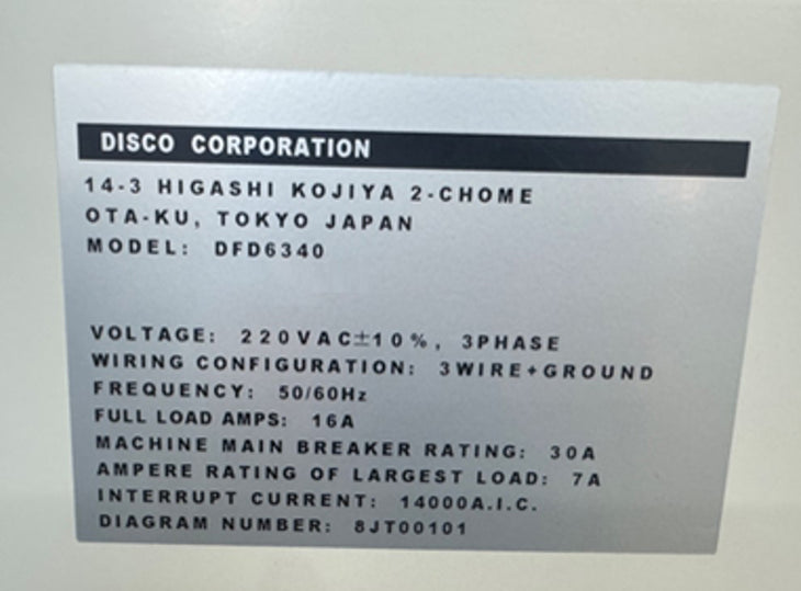 Disco DFD 6340 Automatic Dicing Saw