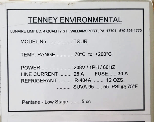 Tenney Thermal Shock Jr Thermal Shock Chamber