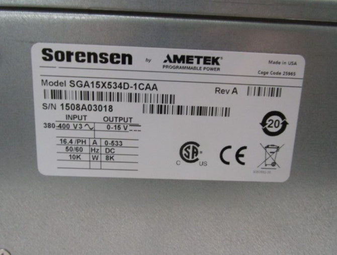 Sorensen SGA 15 X 534 D-1 CAA Power Supply