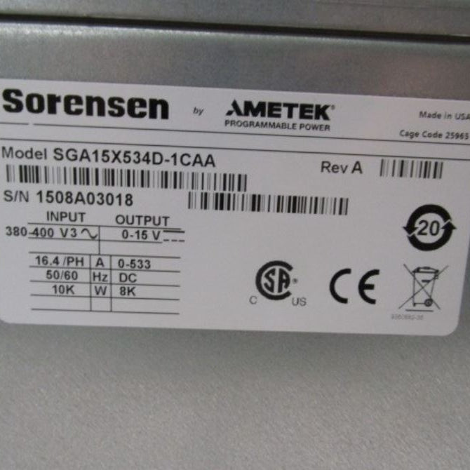 Sorensen SGA 15 X 534 D-1 CAA Power Supply