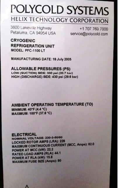 Polycold PFC 1100 LT Chiller