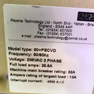 Oxford 80 Plus PECVD (Plasma-Enhanced Chemical Vapor Deposition)
