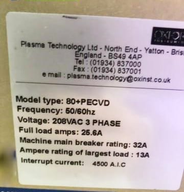 Oxford 80 Plus PECVD (Plasma-Enhanced Chemical Vapor Deposition)