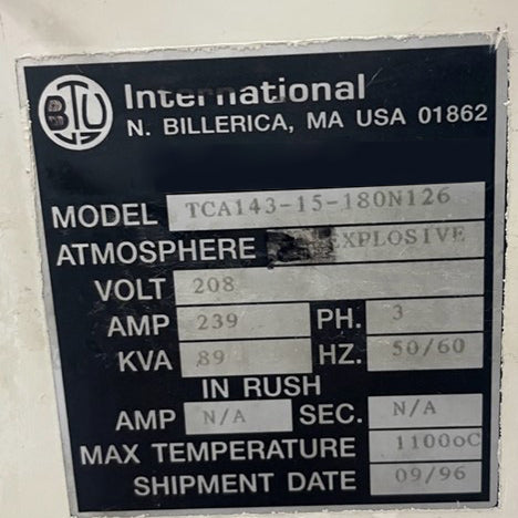 BTU TCA 143-15-180 N 126 Continuous Mesh Belt Brazing Furnace