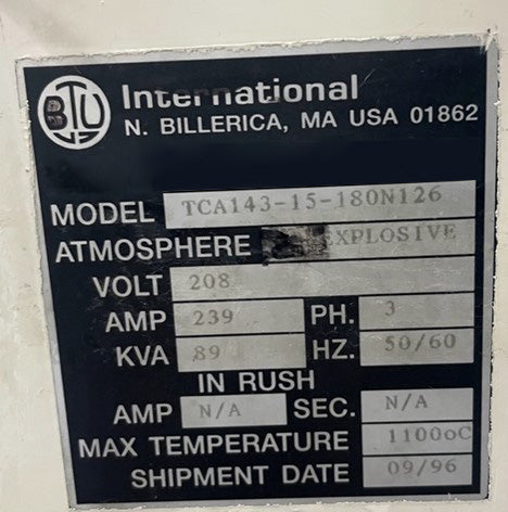 BTU TCA 143-15-180 N 126 Continuous Mesh Belt Brazing Furnace