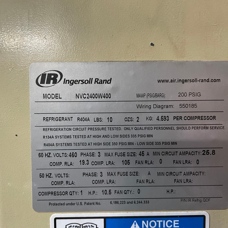 Ingersoll Rand NVC 2400 W 400 Air Compressor / Dryer