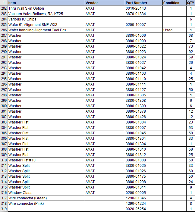 Applied Materials Endura Parts