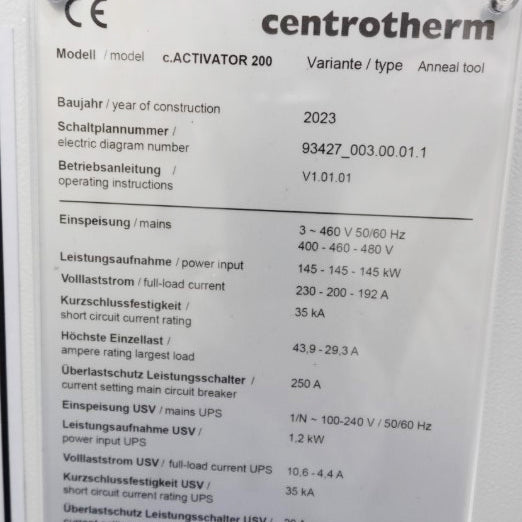 Centrotherm Activator 200 Vertical Furnace