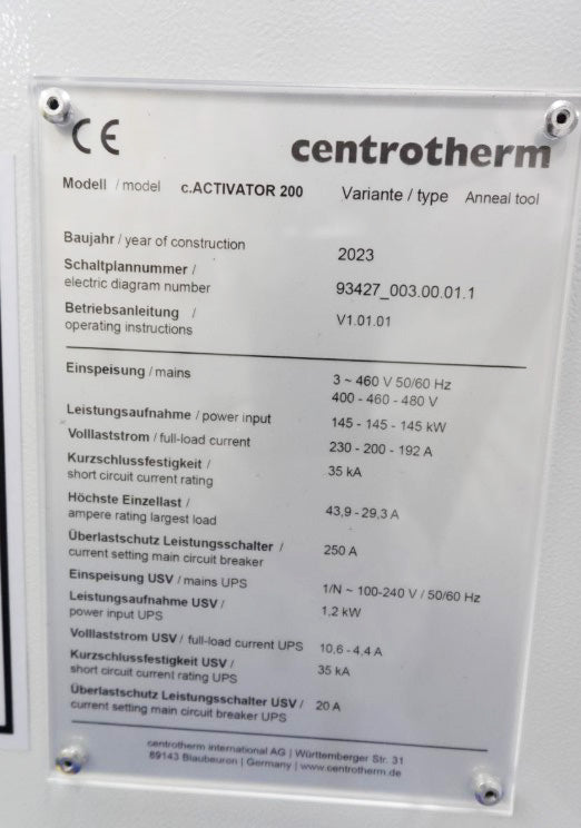 Centrotherm Activator 200 Vertical Furnace