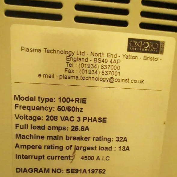 Oxford Plasmalab 100 RIE (Reactive Ion Etcher)