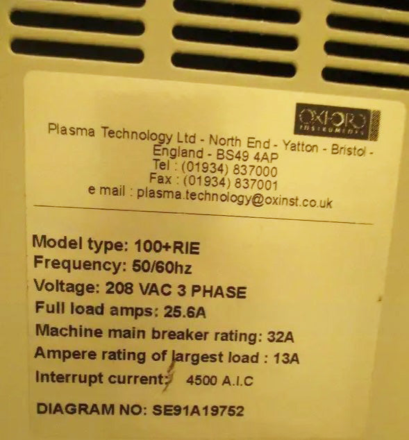 Oxford Plasmalab 100 RIE (Reactive Ion Etcher)