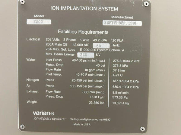 Varian E 500 HP Implanter
